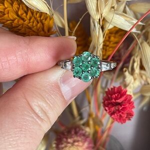 Ethiopian Emerald and white zircon Ring